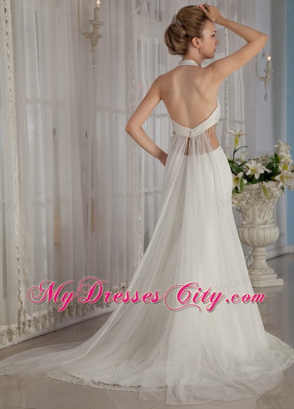 Sexy Trumpet Mermaid Halter Watteau Train Wedding Dress with Rhinestone