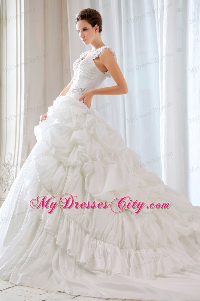 Discounted Princess Straps Beading and Appliques Court Train Wedding Dress