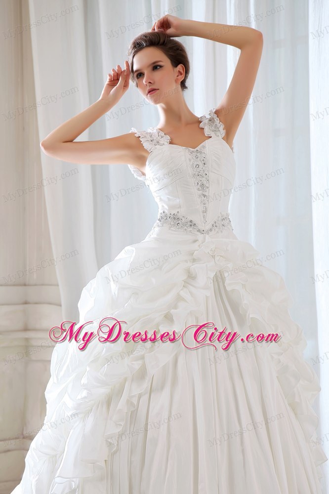 Discounted Princess Straps Beading and Appliques Court Train Wedding Dress