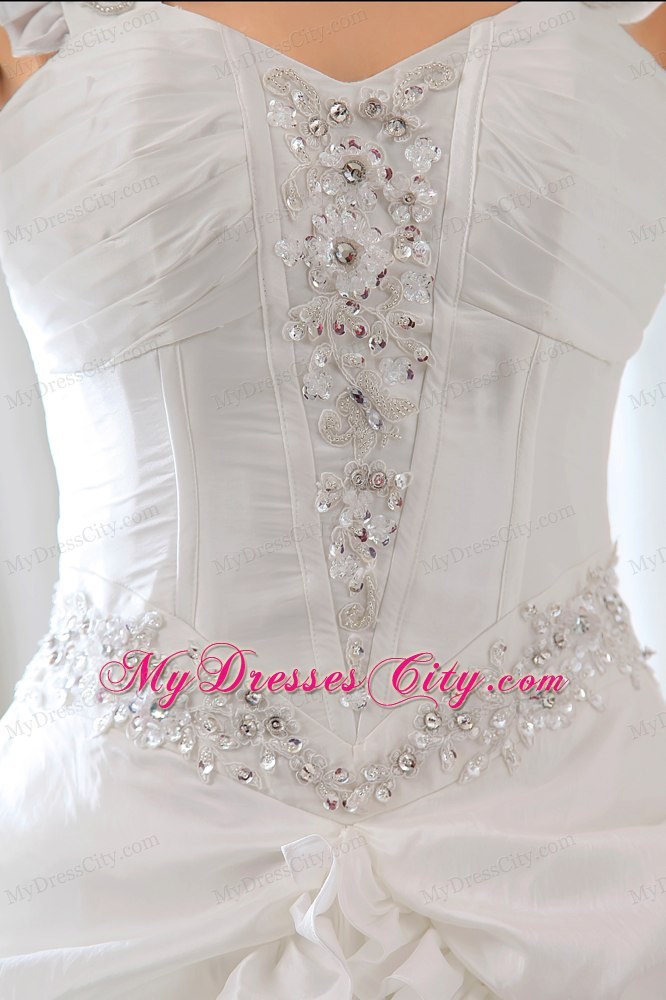 Discounted Princess Straps Beading and Appliques Court Train Wedding Dress