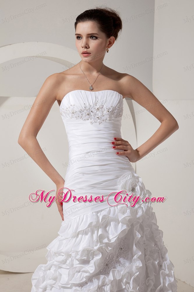 New Arrival Strapless Mermaid Beading and Hand Made Flowers Wedding Dress