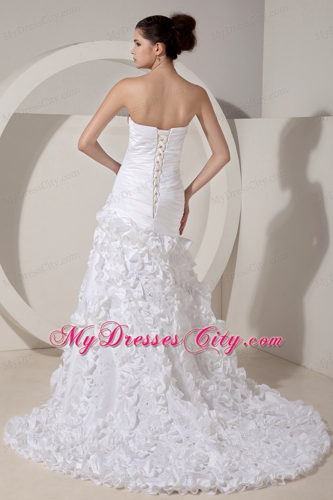 New Arrival Strapless Mermaid Beading and Hand Made Flowers Wedding Dress