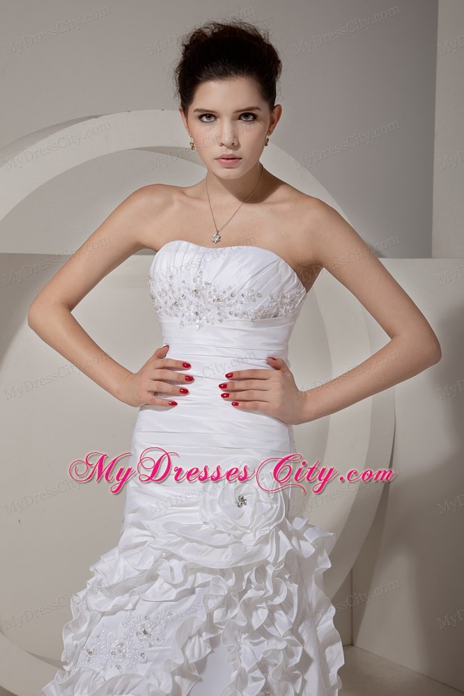 New Arrival Strapless Mermaid Beading and Hand Made Flowers Wedding Dress