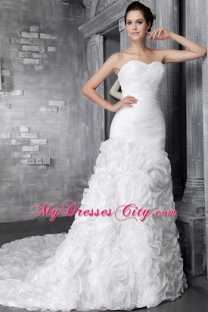 Romantic Sweetheart A-Line Princess Rolling Flowers Wedding Dresses