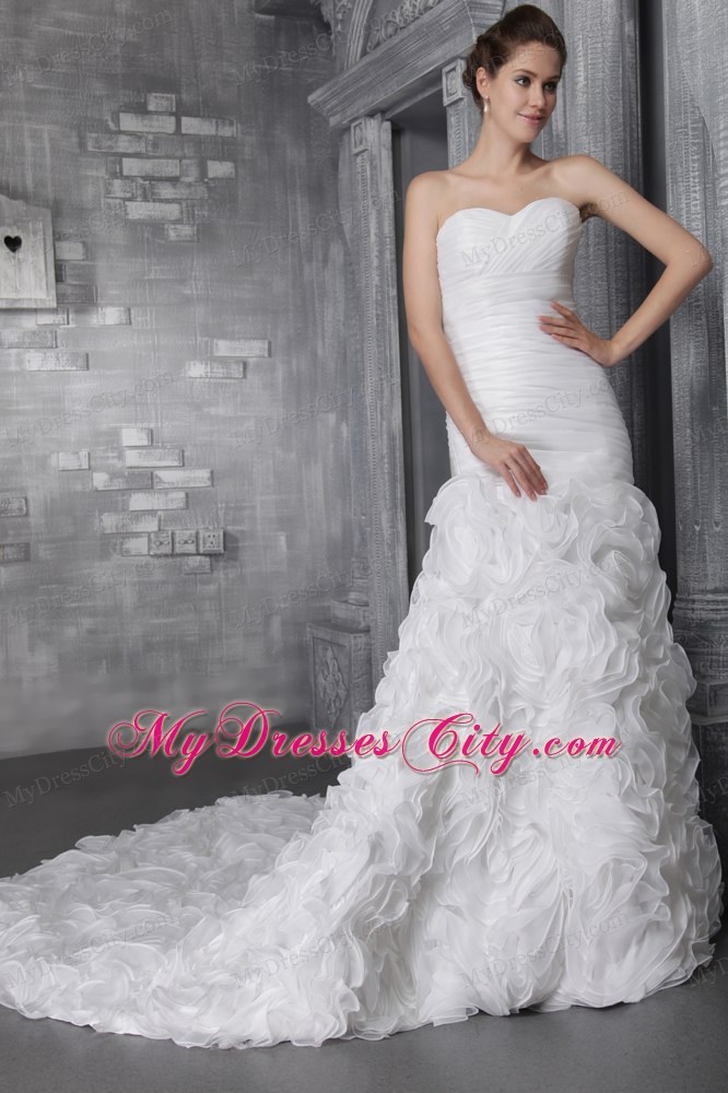 Romantic Sweetheart A-Line Princess Rolling Flowers Wedding Dresses