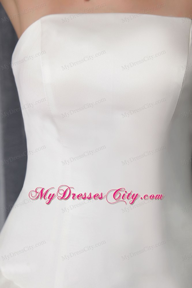 High end Strapless A-Line Sweep Satin and Tulle Ruffled Dress for Brides