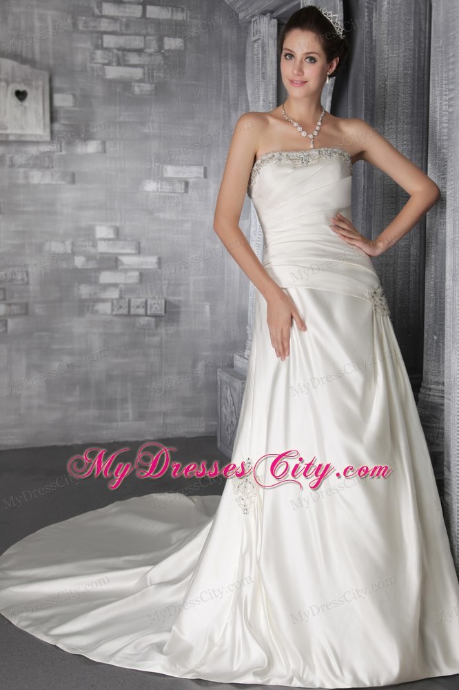 Awesome Strapless A-Line Princess Court Train Beaded Wedding Dress