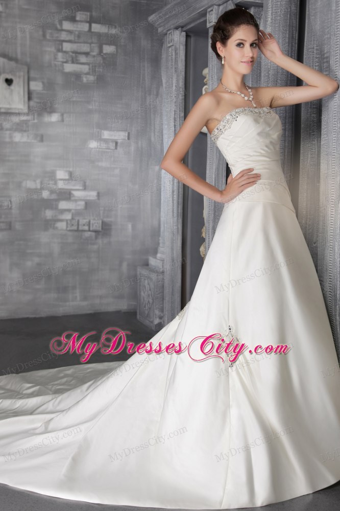 Awesome Strapless A-Line Princess Court Train Beaded Wedding Dress