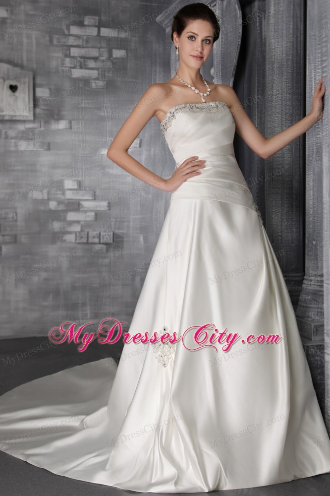 Awesome Strapless A-Line Princess Court Train Beaded Wedding Dress