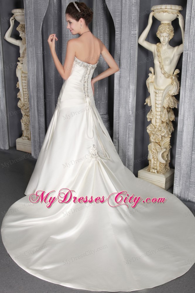 Awesome Strapless A-Line Princess Court Train Beaded Wedding Dress