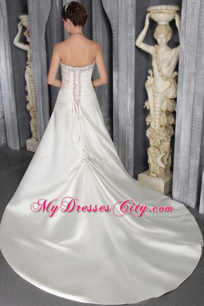 Awesome Strapless A-Line Princess Court Train Beaded Wedding Dress