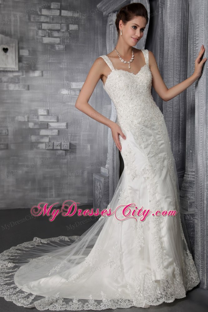 Fabulous Mermaid Trumpet Straps Court Train Appliqued Lace Bridal Gown