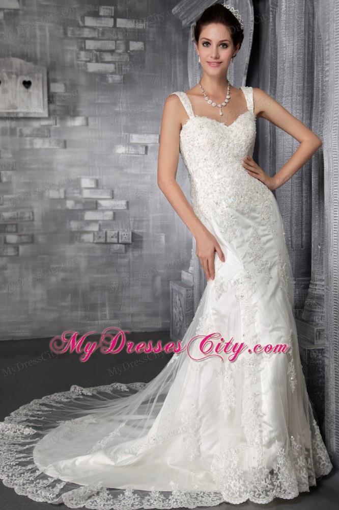 Fabulous Mermaid Trumpet Straps Court Train Appliqued Lace Bridal Gown