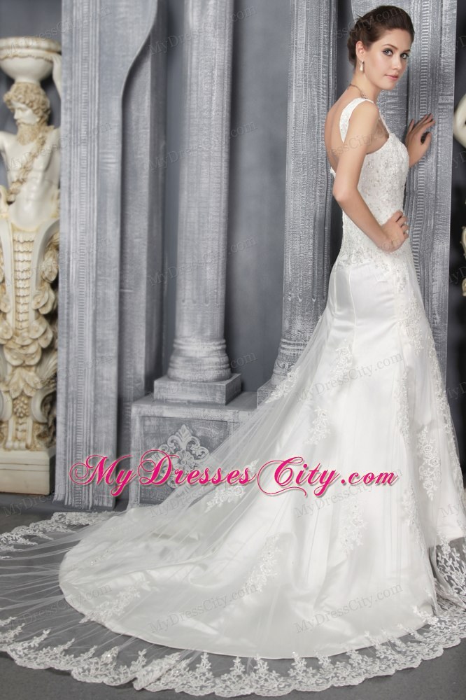 Fabulous Mermaid Trumpet Straps Court Train Appliqued Lace Bridal Gown