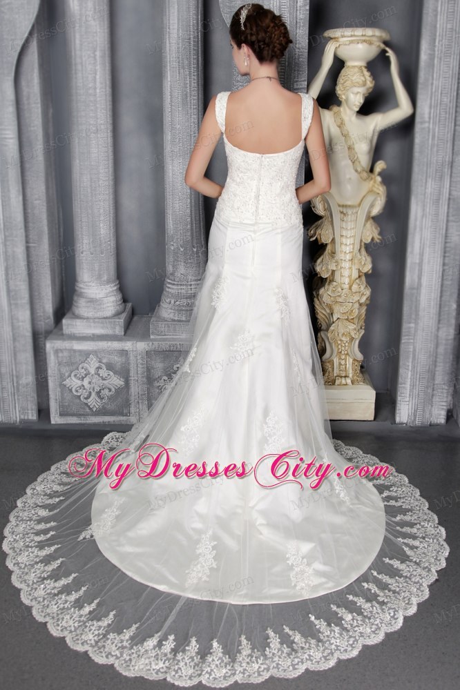 Fabulous Mermaid Trumpet Straps Court Train Appliqued Lace Bridal Gown