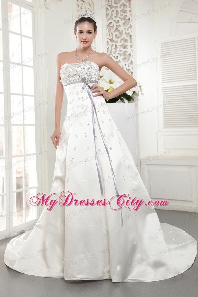 Recommended Long Princess Strapless Court Train Beading Wedding Dress