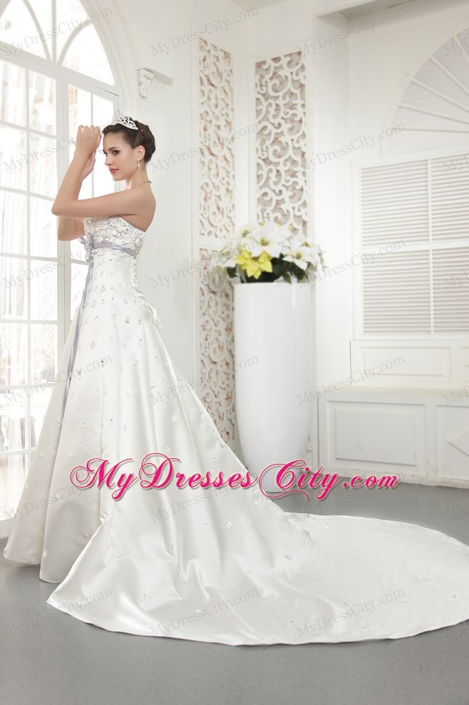 Recommended Long Princess Strapless Court Train Beading Wedding Dress