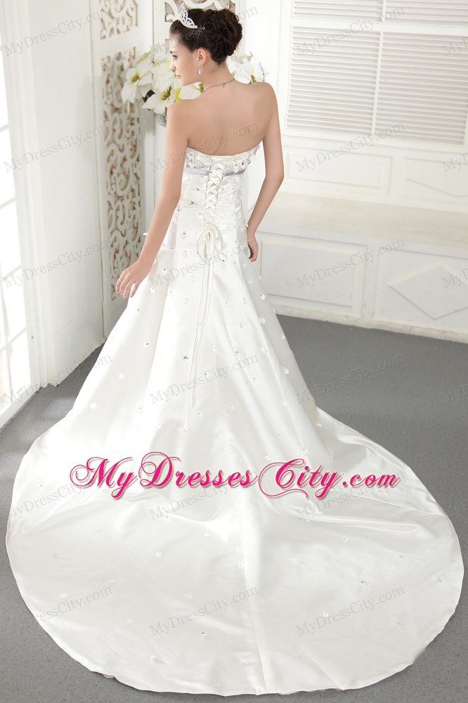 Recommended Long Princess Strapless Court Train Beading Wedding Dress