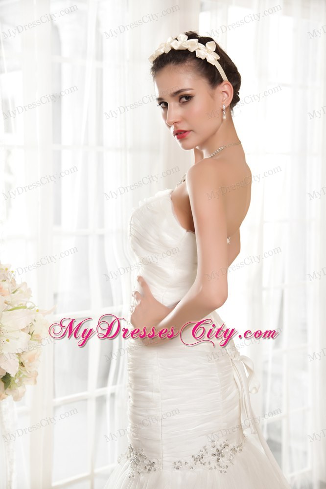 Wonderful A-line Strapless Chapel Train Beaded Organza Wedding Dresses