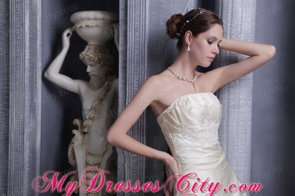 Special Champagne Strapless Court Train A-line Wedding Dress with Appliques