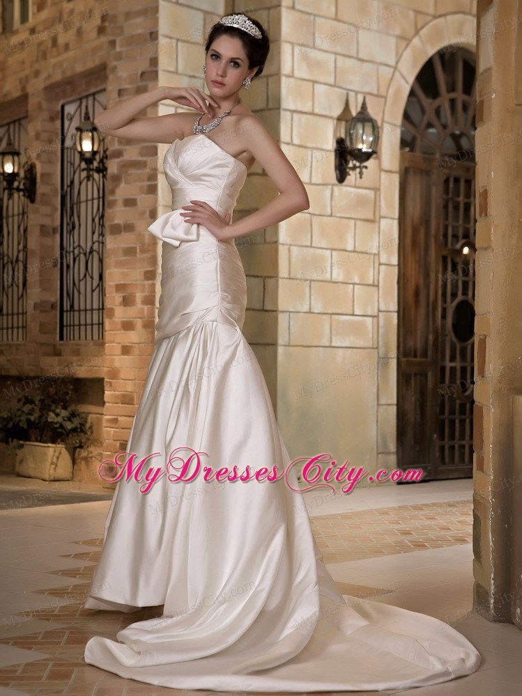 New Mermaid Strapless Chapel Train Ruched Wedding Dress 2013 Hot sale