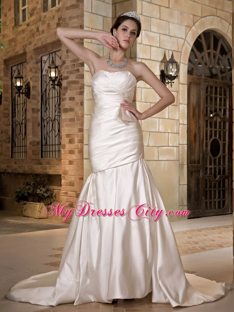 New Mermaid Strapless Chapel Train Ruched Wedding Dress 2013 Hot sale