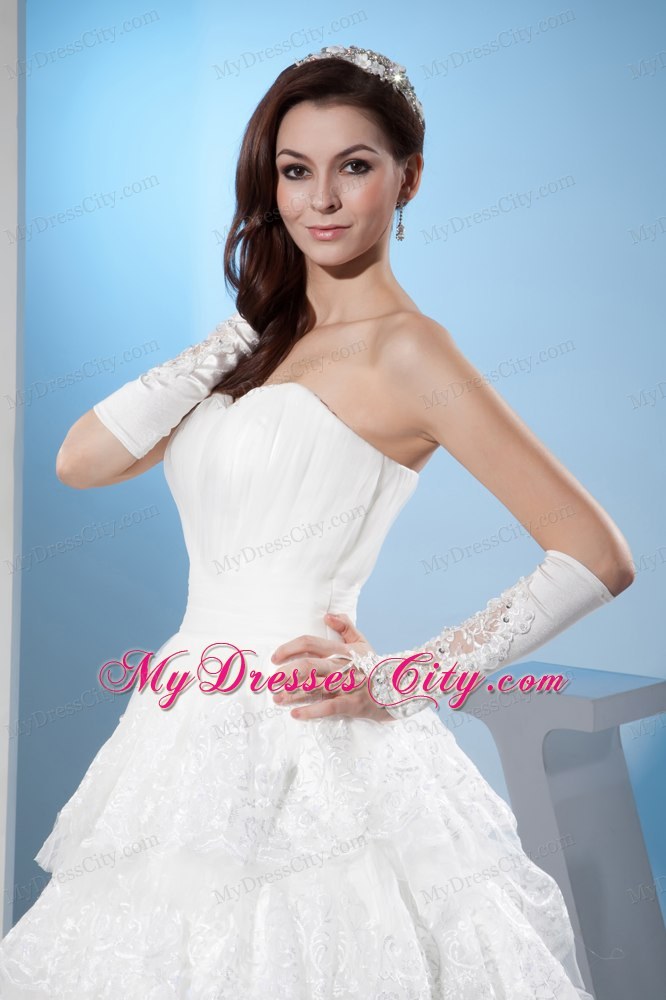 Bright Sweetheart A-line Court Train Lace Wedding Dress with Ruffled Layers