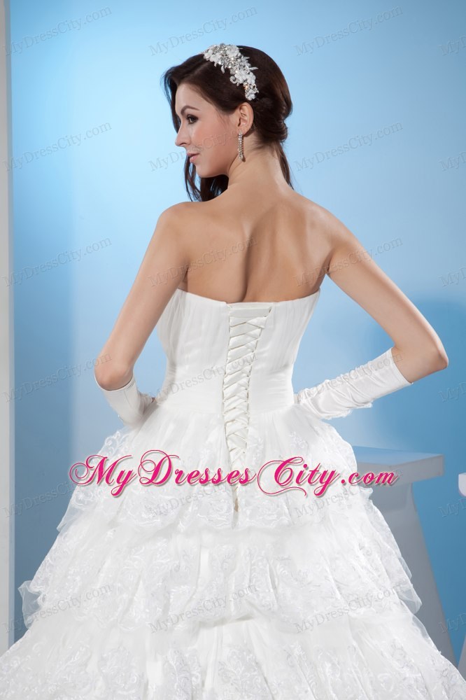 Bright Sweetheart A-line Court Train Lace Wedding Dress with Ruffled Layers