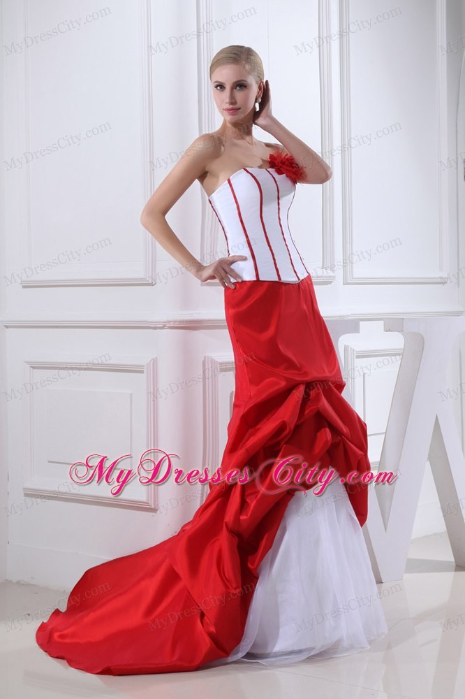 2013 Pick-ups Mermaid Strapless Court Train Red Flowery Wedding Dress