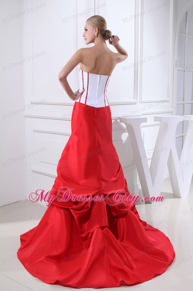 2013 Pick-ups Mermaid Strapless Court Train Red Flowery Wedding Dress