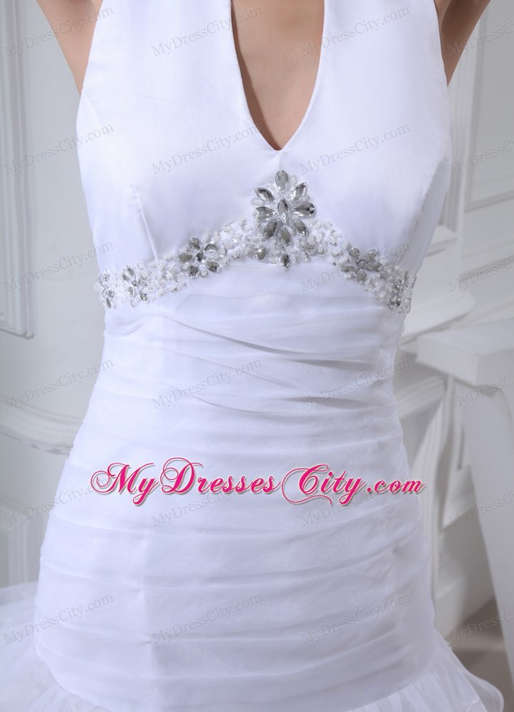 Romantic Beading and Ruffles A-line Halter Top Court Train Wedding Dress