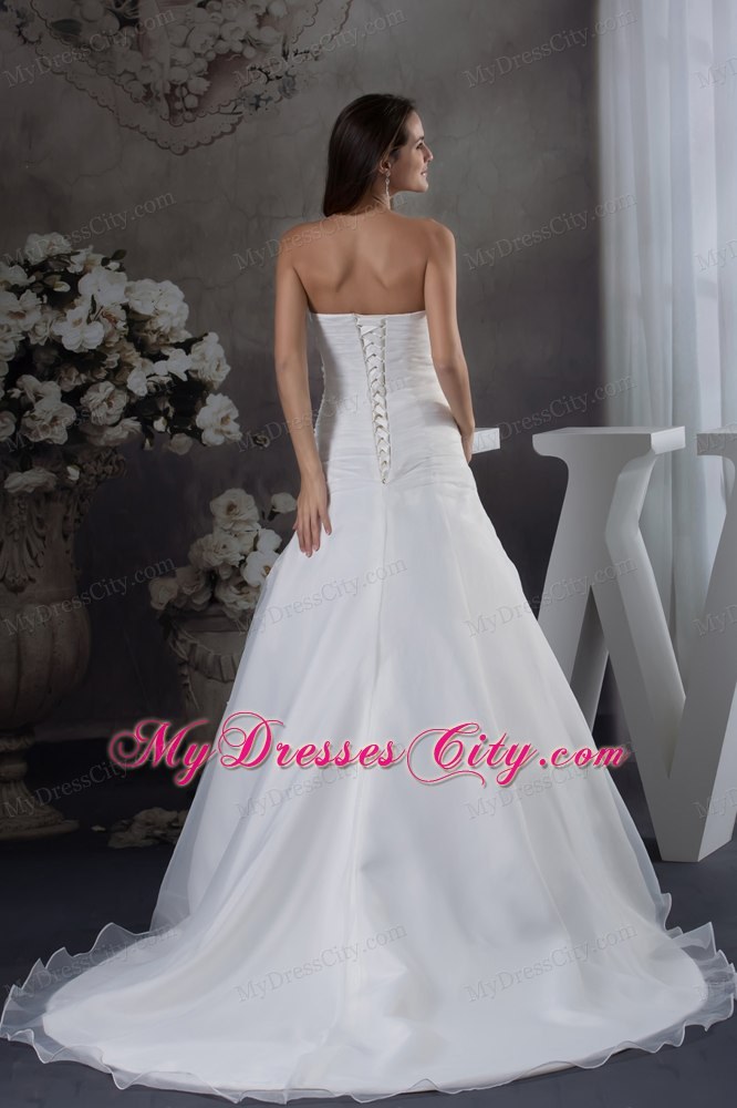 Gorgeous White A-line Appliques Brush Train Long Wedding Dress with Jacket