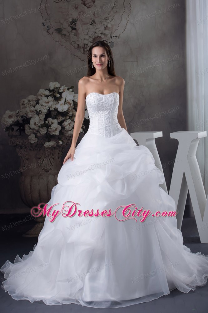 Romantic Pick-ups and Beading Brush Train Wedding Gowns under 250