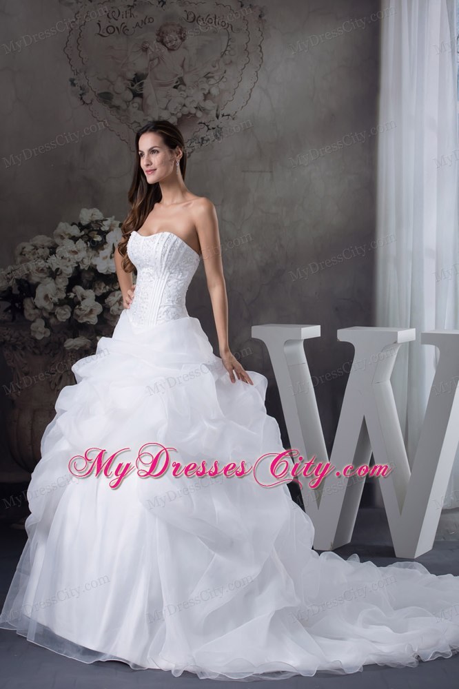 Romantic Pick-ups and Beading Brush Train Wedding Gowns under 250