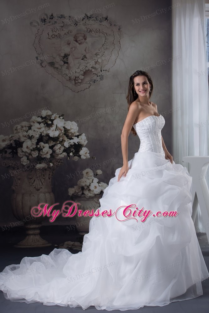 Romantic Pick-ups and Beading Brush Train Wedding Gowns under 250