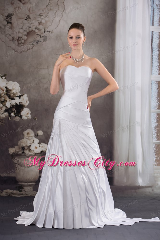 Dramatic Sweetheart A-line Brush Train Pleated Wedding Dress Lace-up