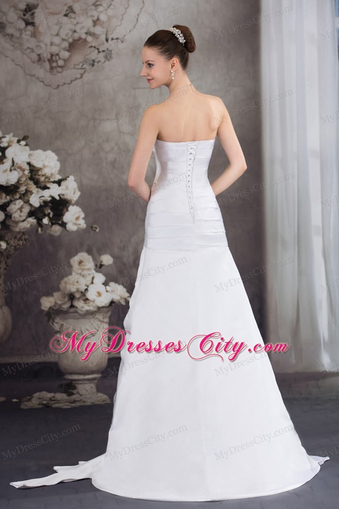 Dramatic Sweetheart A-line Brush Train Pleated Wedding Dress Lace-up