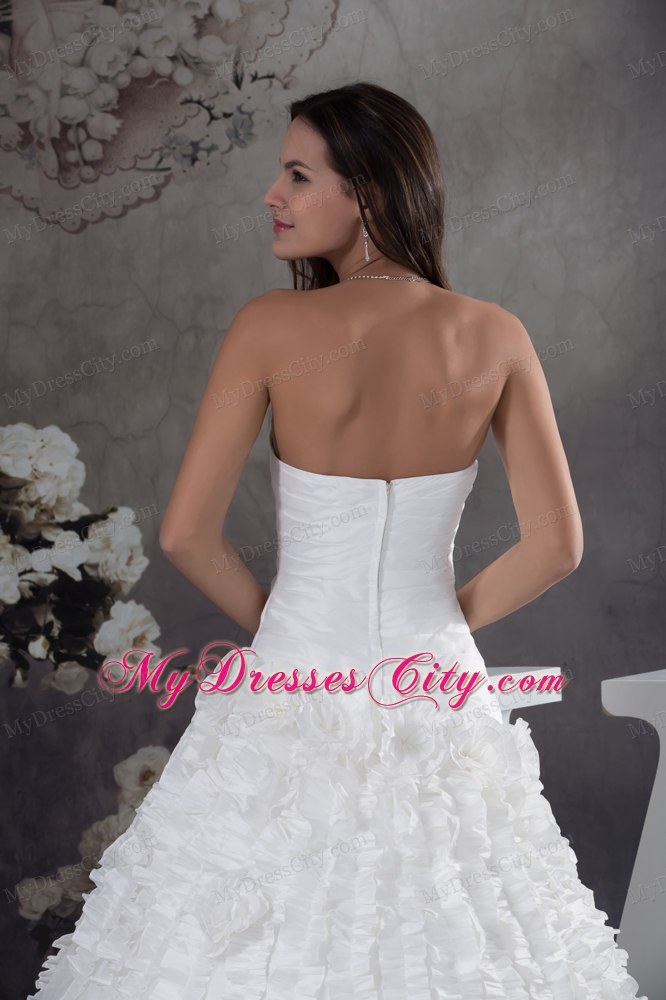 Ruched Strapless A-line Court Train Bridal Dresses with Vertical Ruffled Stripes