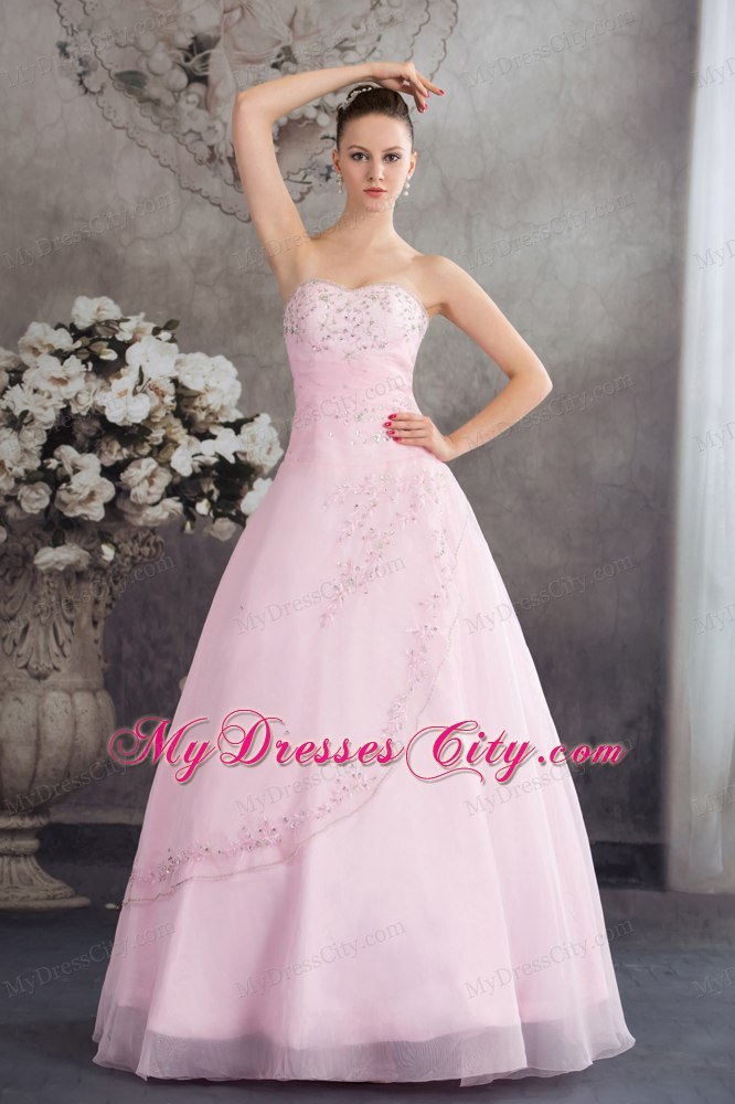 Unique Pink Princess Sweetheart Organza Appliques Sheathy Bridal Dresses