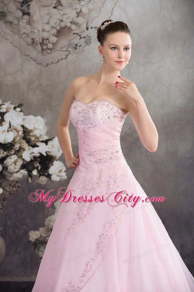 Unique Pink Princess Sweetheart Organza Appliques Sheathy Bridal Dresses