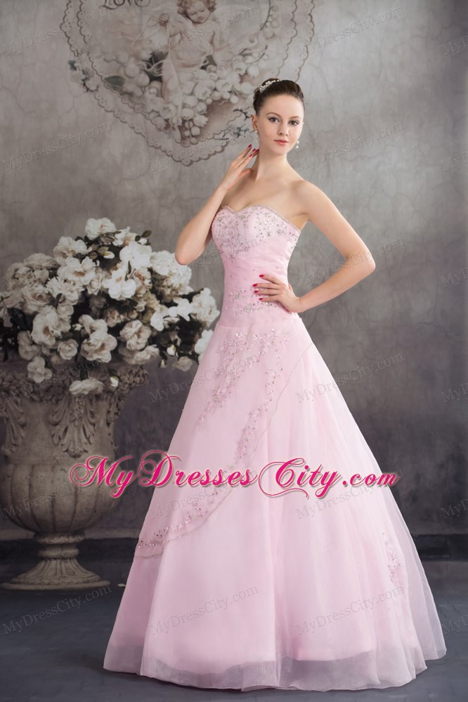 Unique Pink Princess Sweetheart Organza Appliques Sheathy Bridal Dresses