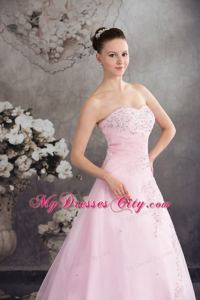 Unique Pink Princess Sweetheart Organza Appliques Sheathy Bridal Dresses