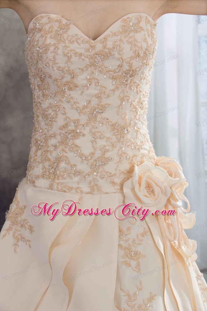 Champagne Sweetheart A-line Appliques Flowery Wedding Dress under 250