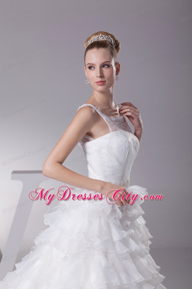 Ruffles and Appliques A-Line Bridal Dress with Sheer Scoop Neckline