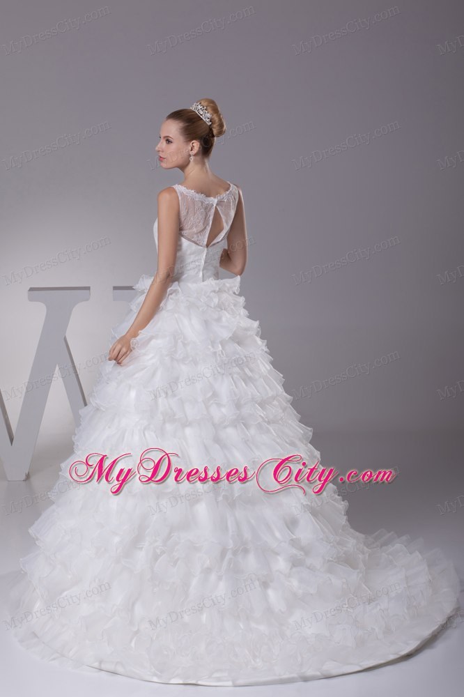 Ruffles and Appliques A-Line Bridal Dress with Sheer Scoop Neckline