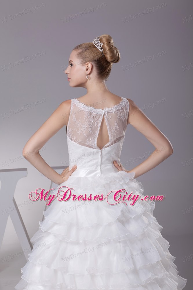 Ruffles and Appliques A-Line Bridal Dress with Sheer Scoop Neckline