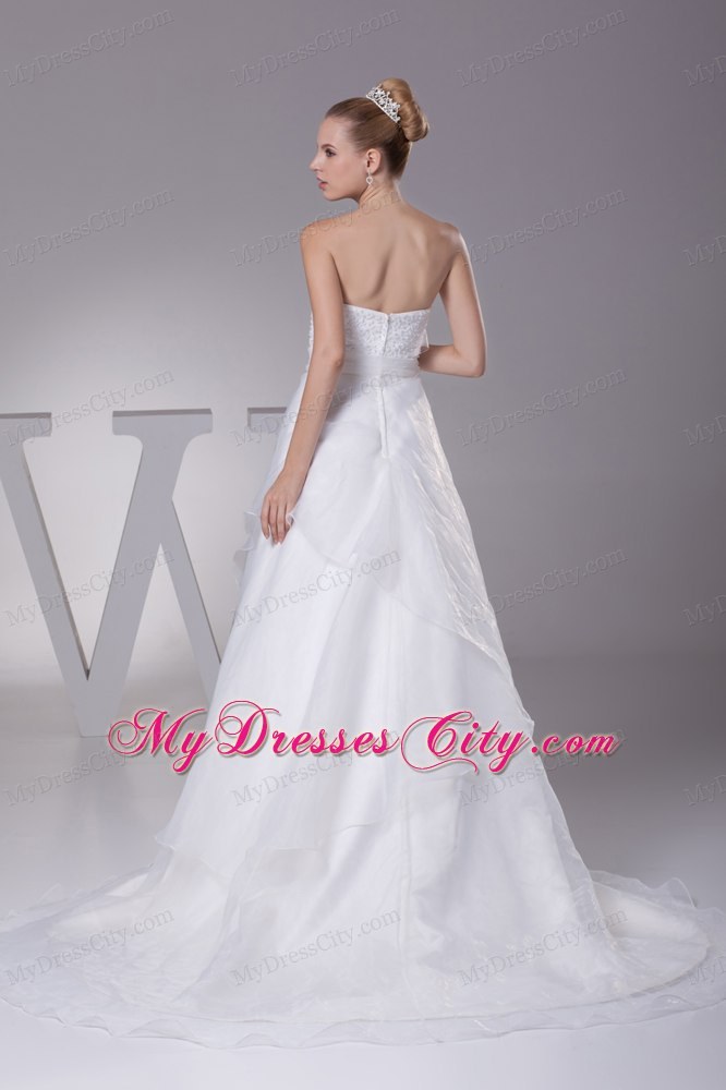 Hot White Strapless Court Train A-Line Beaded Wedding Dress Zipper Back