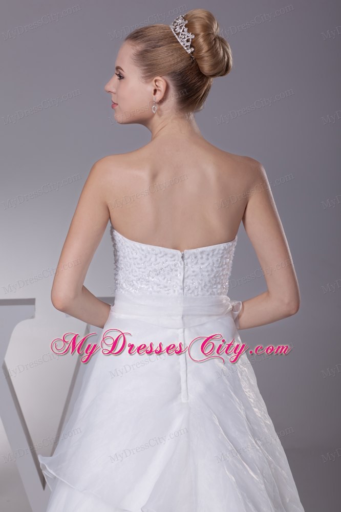 Hot White Strapless Court Train A-Line Beaded Wedding Dress Zipper Back