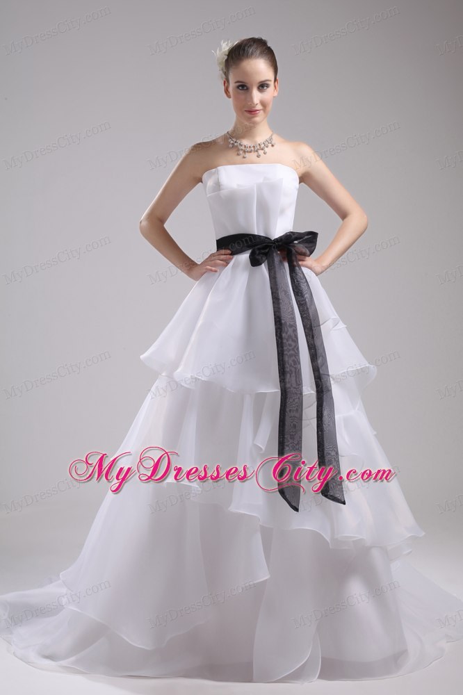 Informal Strapless A-Line Wedding Dress with Black Sash 2013 on Promotion