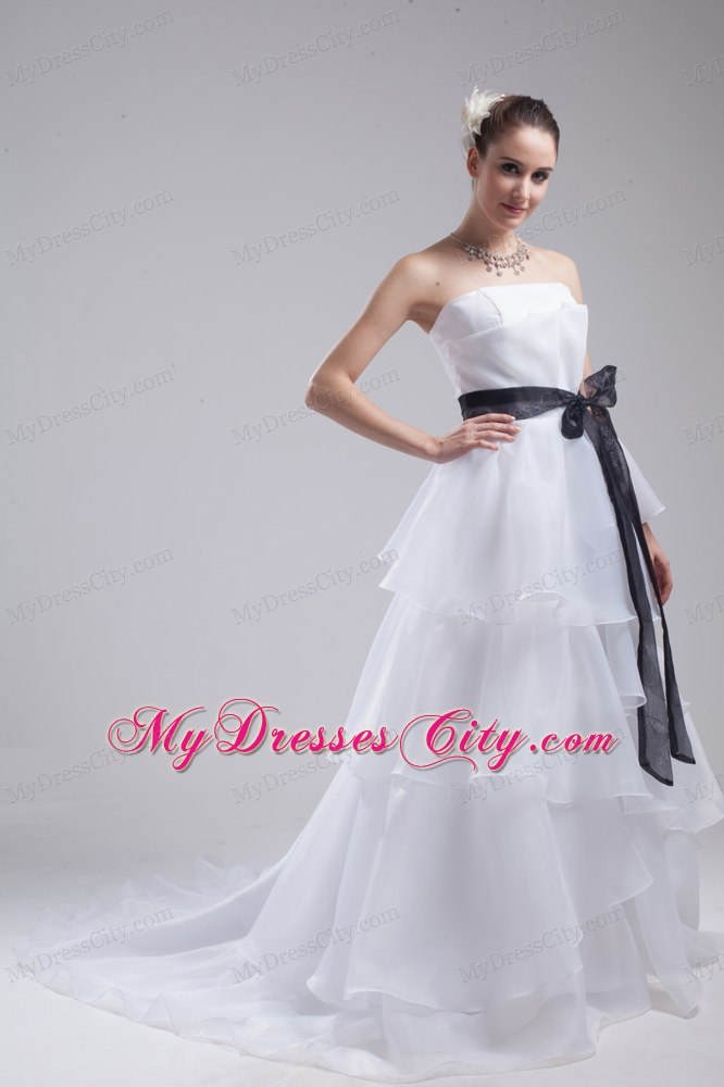 Informal Strapless A-Line Wedding Dress with Black Sash 2013 on Promotion